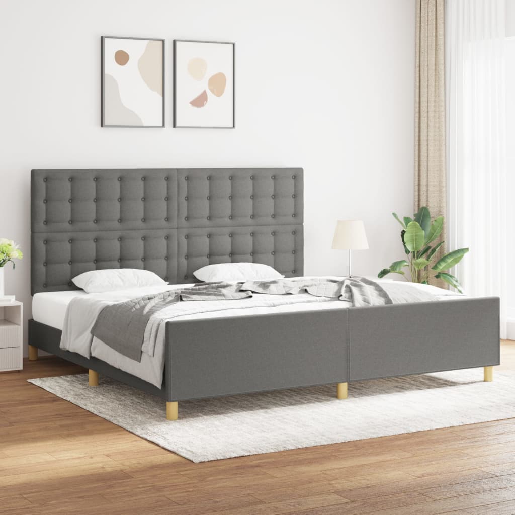 vidaXL Posteľný rám s čelom tmavosivý 200x200 cm látka
