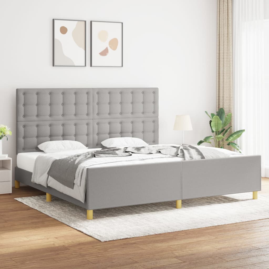 vidaXL Posteľný rám s čelom bledosivý 200x200 cm látka