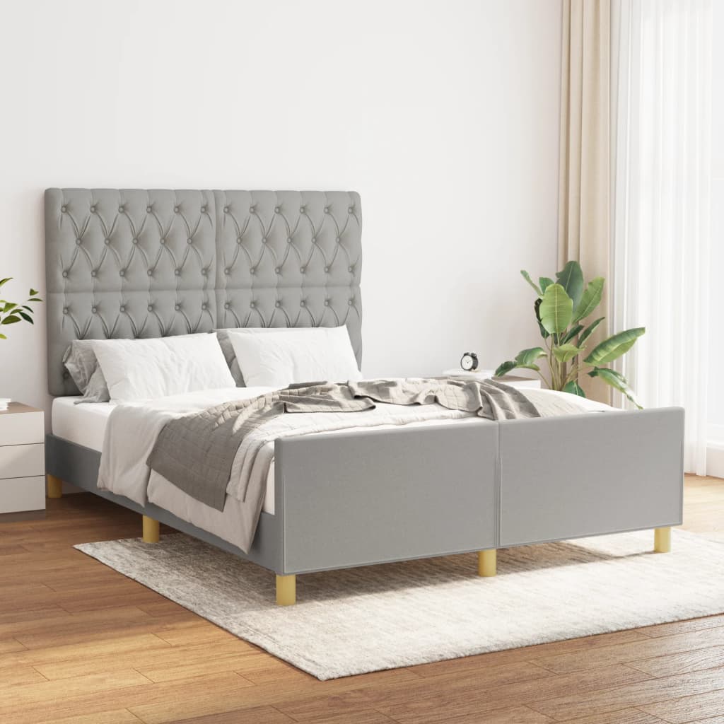 vidaXL Posteľný rám s čelom bledosivý 140x190 cm látka