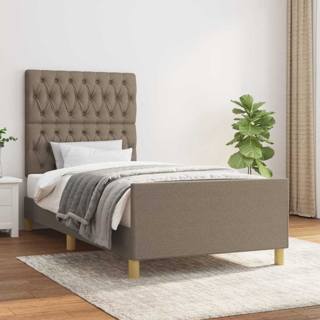vidaXL Posteľný rám s čelom sivohnedý 90x200 cm látka