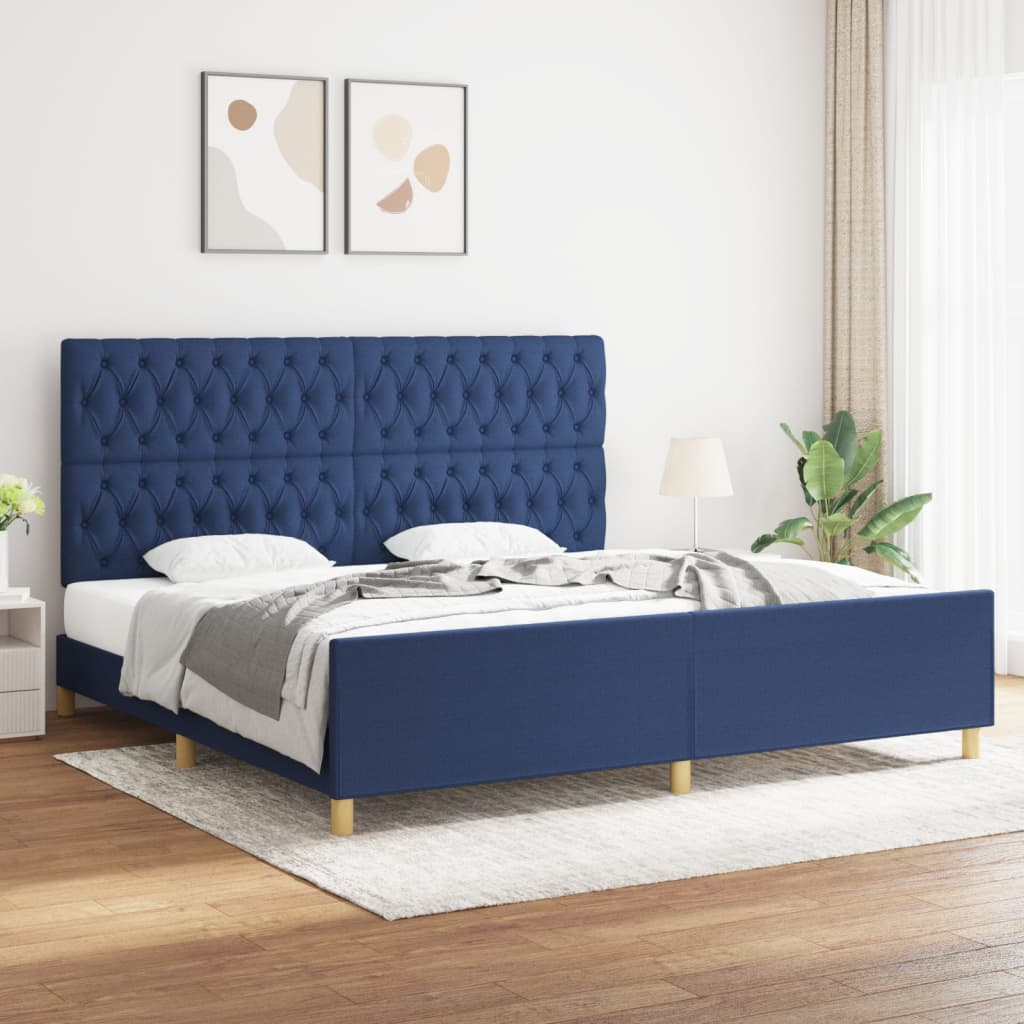 vidaXL Posteľný rám s čelom modrý 200x200 cm látka