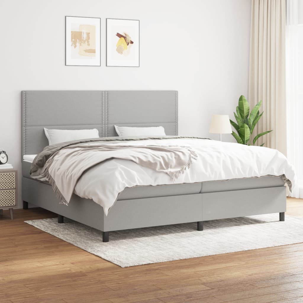 vidaXL Posteľný rám boxsping s matracom bledosivý 200x200 cm látka