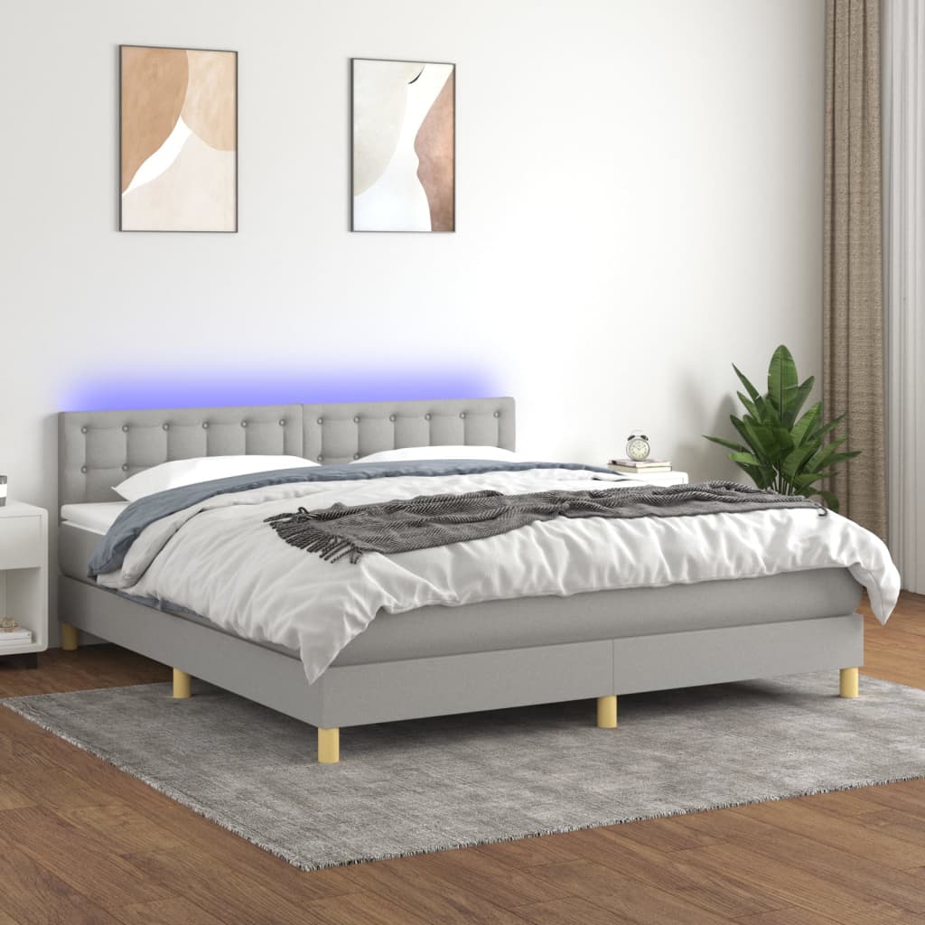 vidaXL Posteľ boxsping s matracom a LED bledosivá 160x200 cm látka