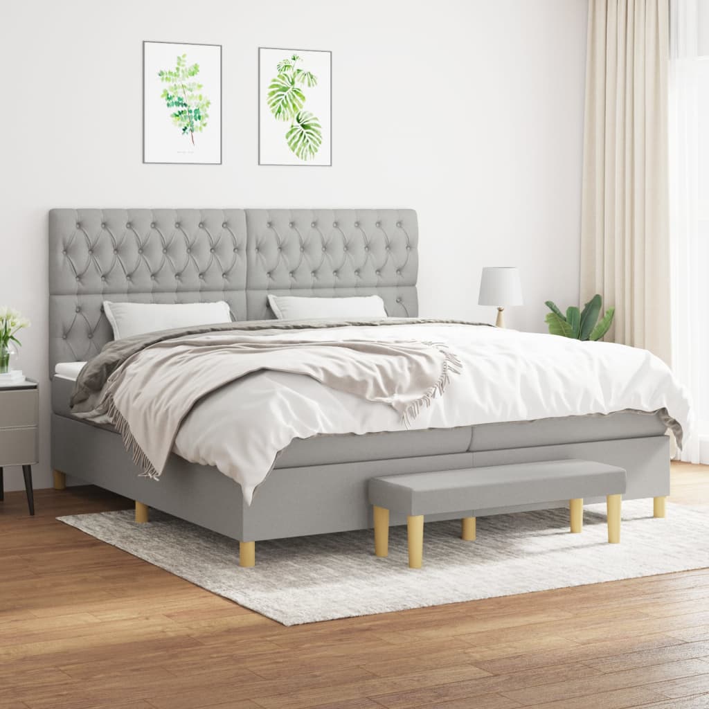 vidaXL Posteľný rám boxsping s matracom bledosivý 200x200 cm látka
