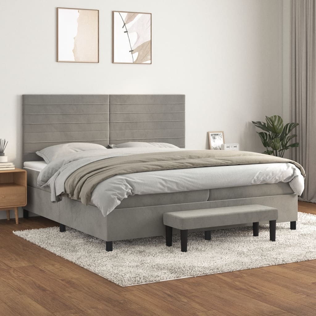 vidaXL Posteľný rám boxsping s matracom bledosivý 200x200 cm zamat