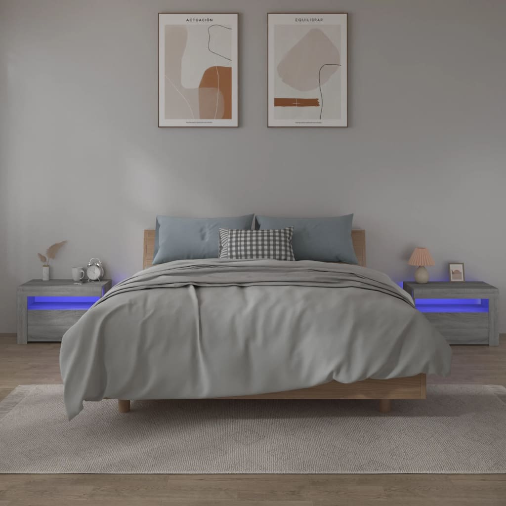 vidaXL Nočné stolíky 2 ks s LED, sivý dub sonoma 60x35x40 cm