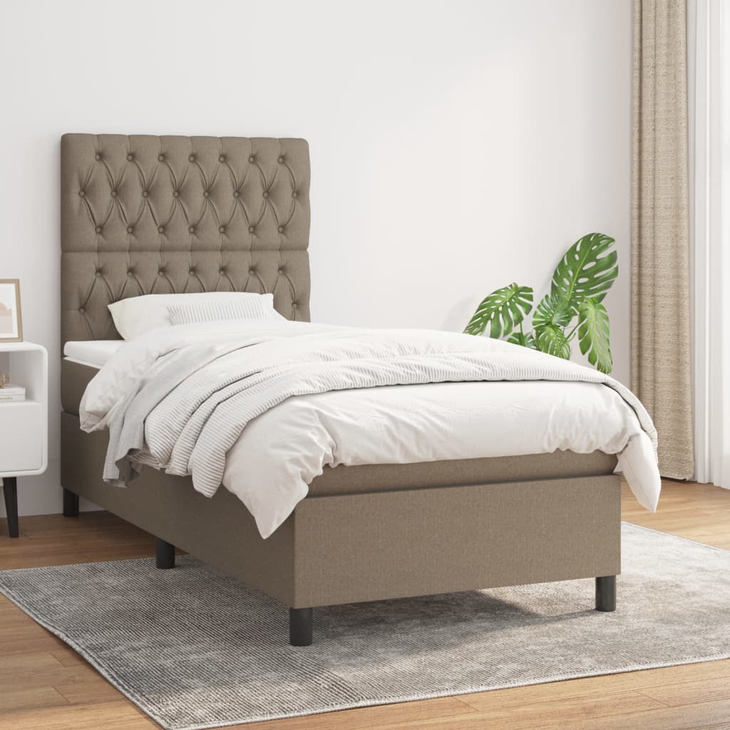 vidaXL Posteľný rám boxspring s matracom sivohnedý 90x190 cm látka