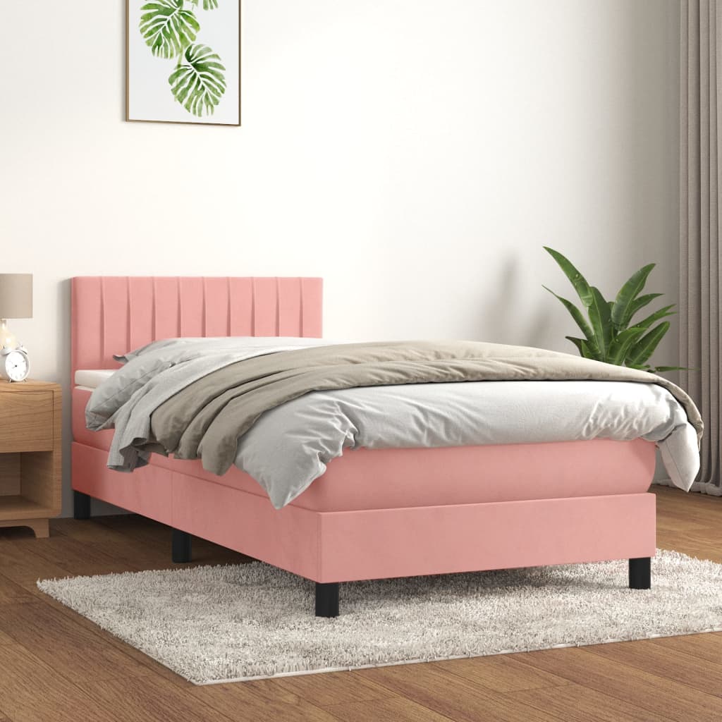 vidaXL Posteľný rám boxsping s matracom ružový 80x200 cm zamat