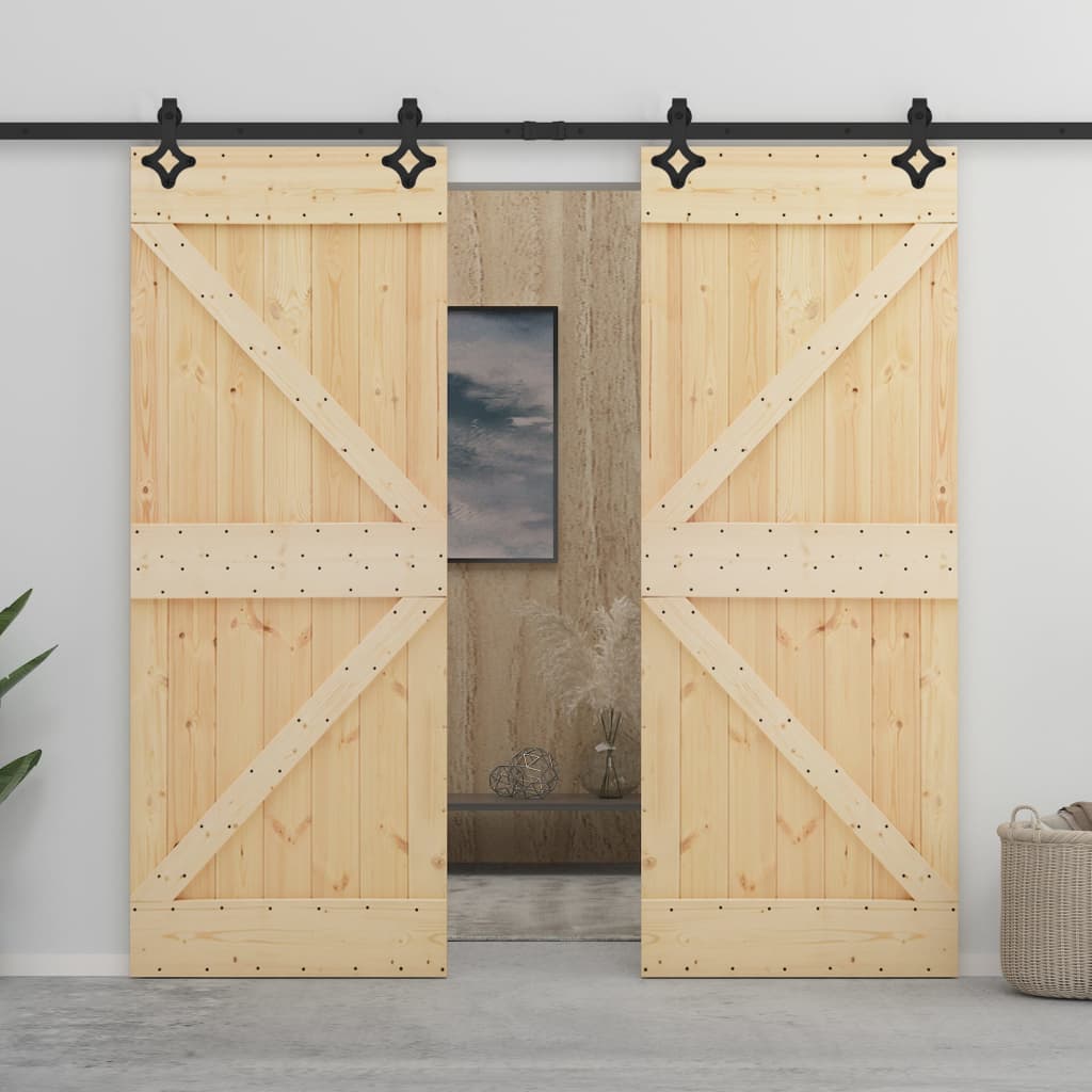 vidaXL Posuvné dvere s kovaním 90x210 cm, borovicový masív