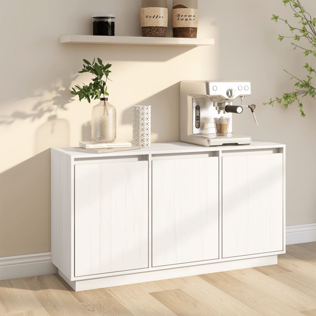 vidaXL Komoda biela 111x34x60 cm borovicový masív