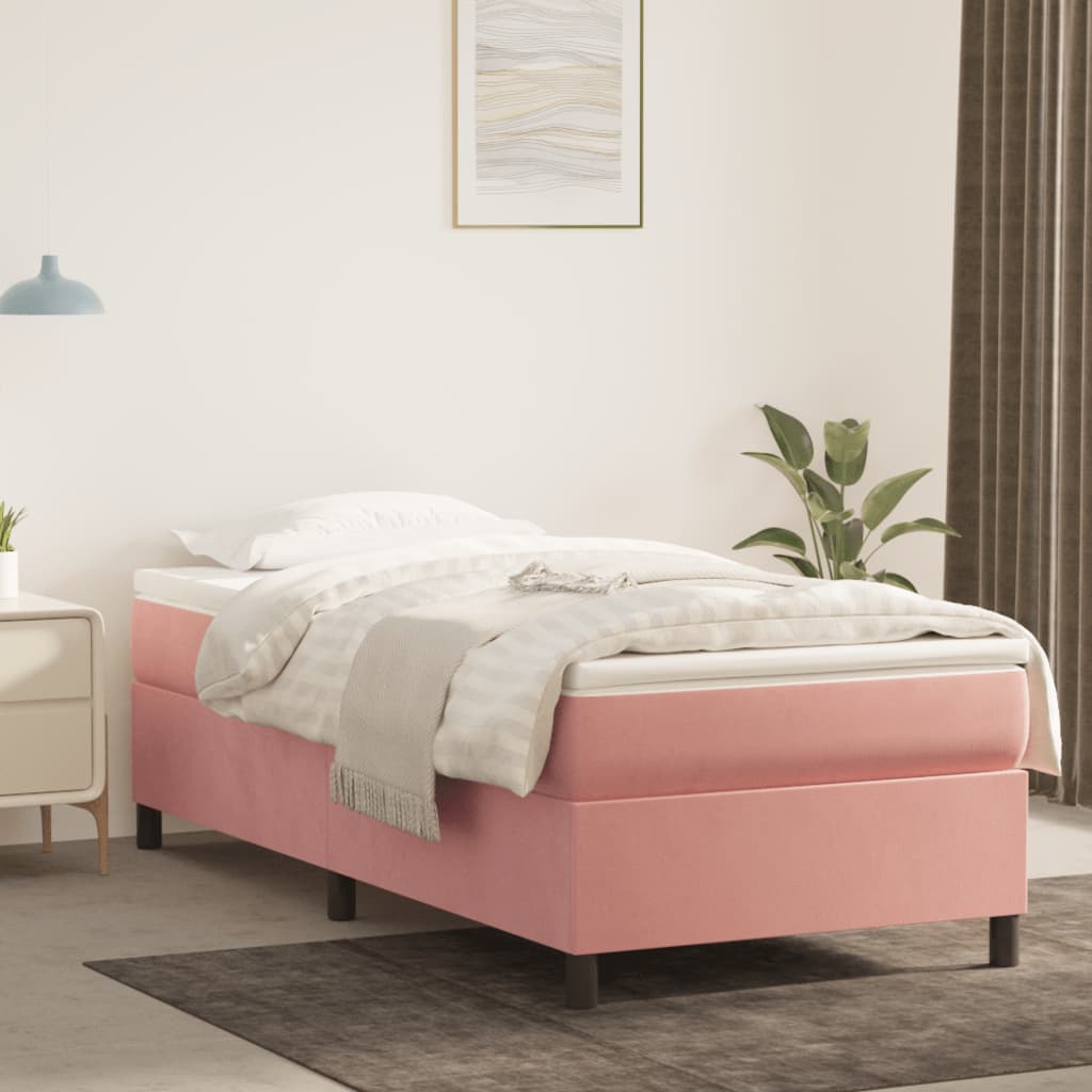vidaXL Posteľný rám boxsping s matracom ružový 80x200 cm zamat