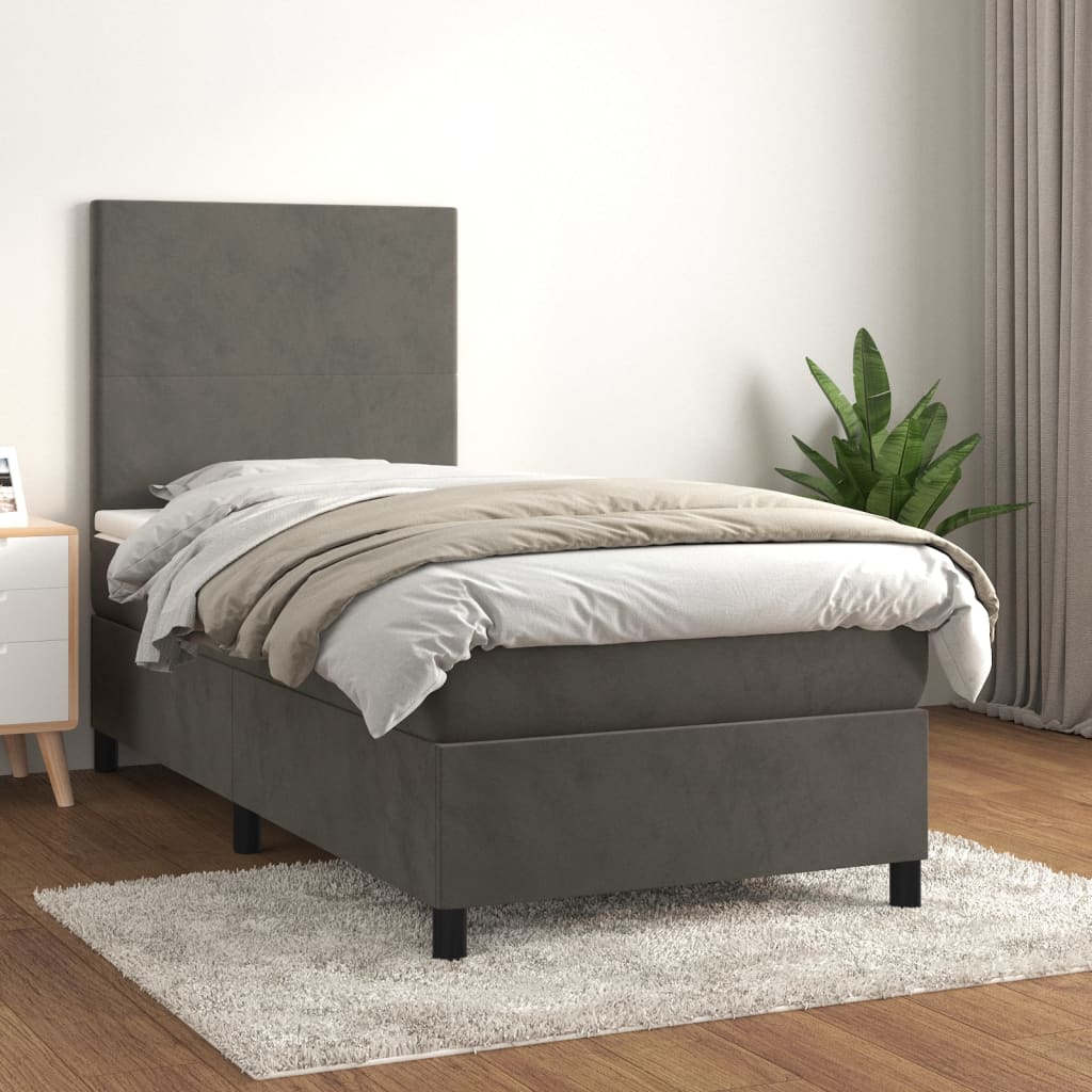 vidaXL Posteľný rám boxspring s matracom tmavosivý 100x200 cm zamat