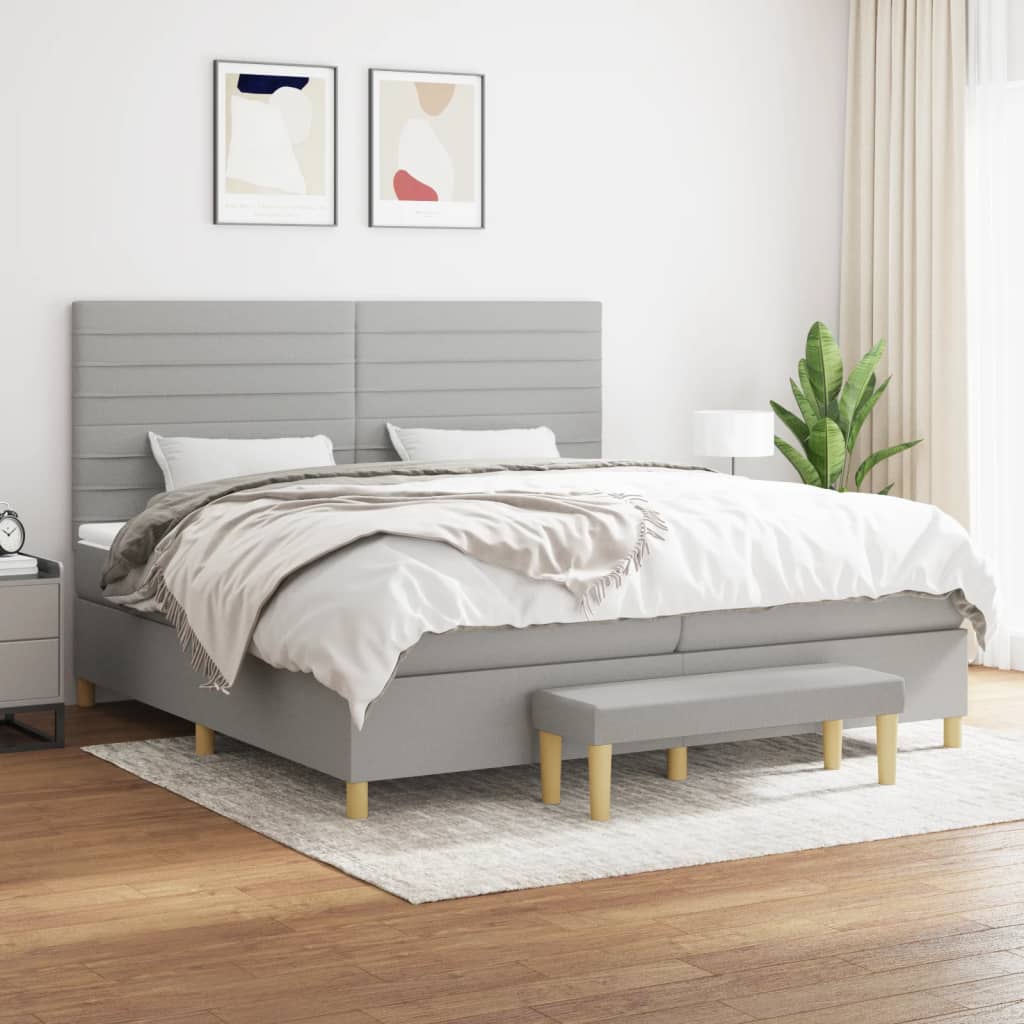vidaXL Posteľný rám boxsping s matracom bledosivý 200x200 cm látka