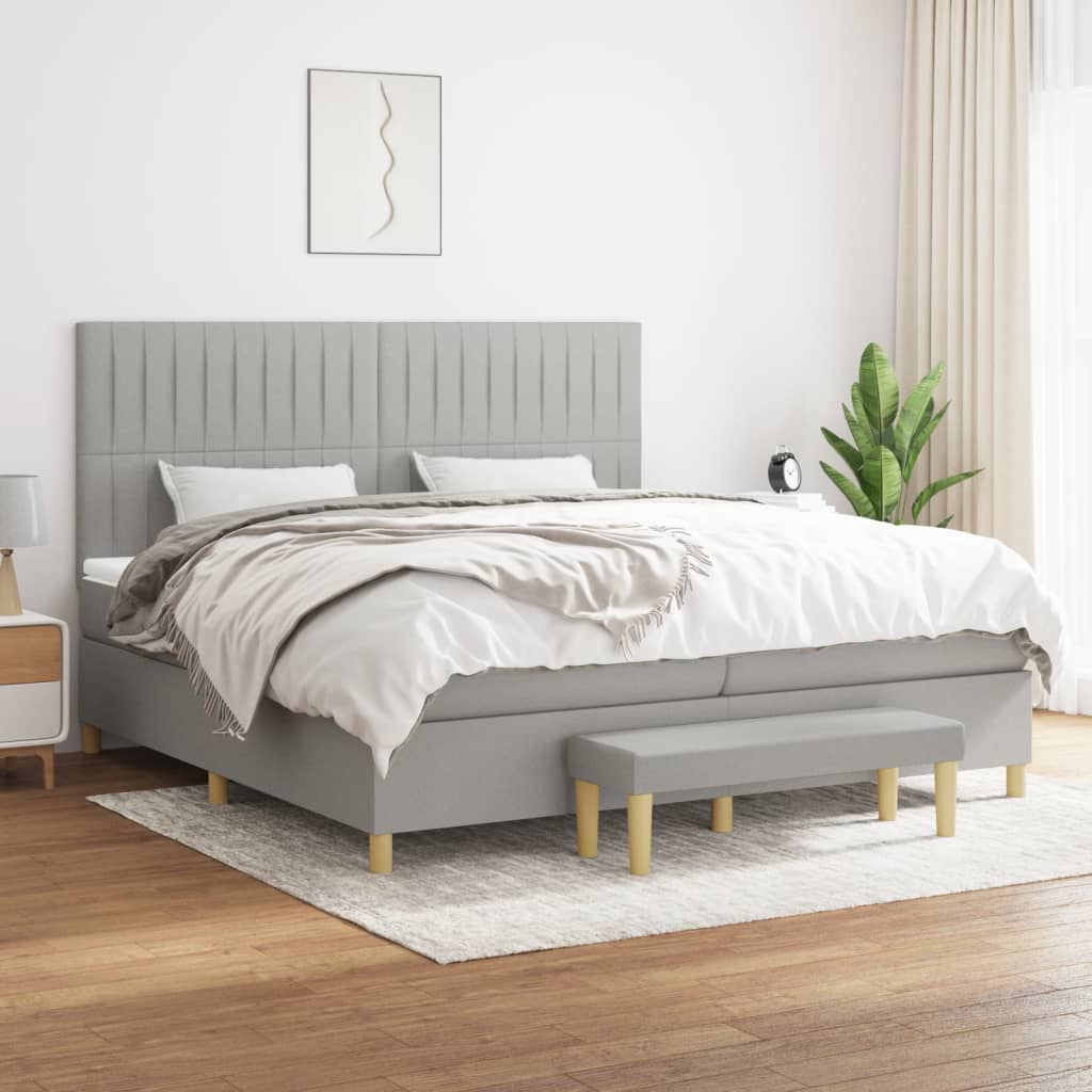 vidaXL Posteľný rám boxsping s matracom bledosivý 200x200 cm látka