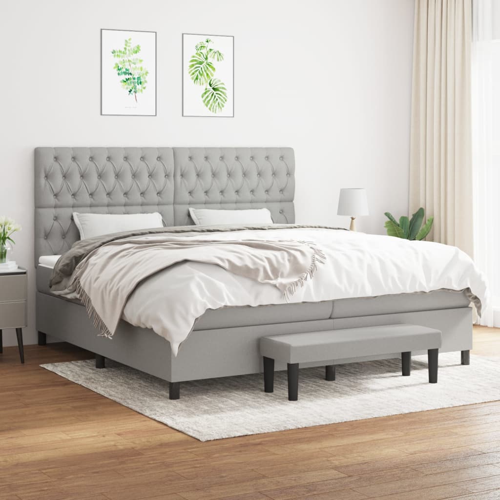 vidaXL Posteľný rám boxsping s matracom bledosivý 200x200 cm látka