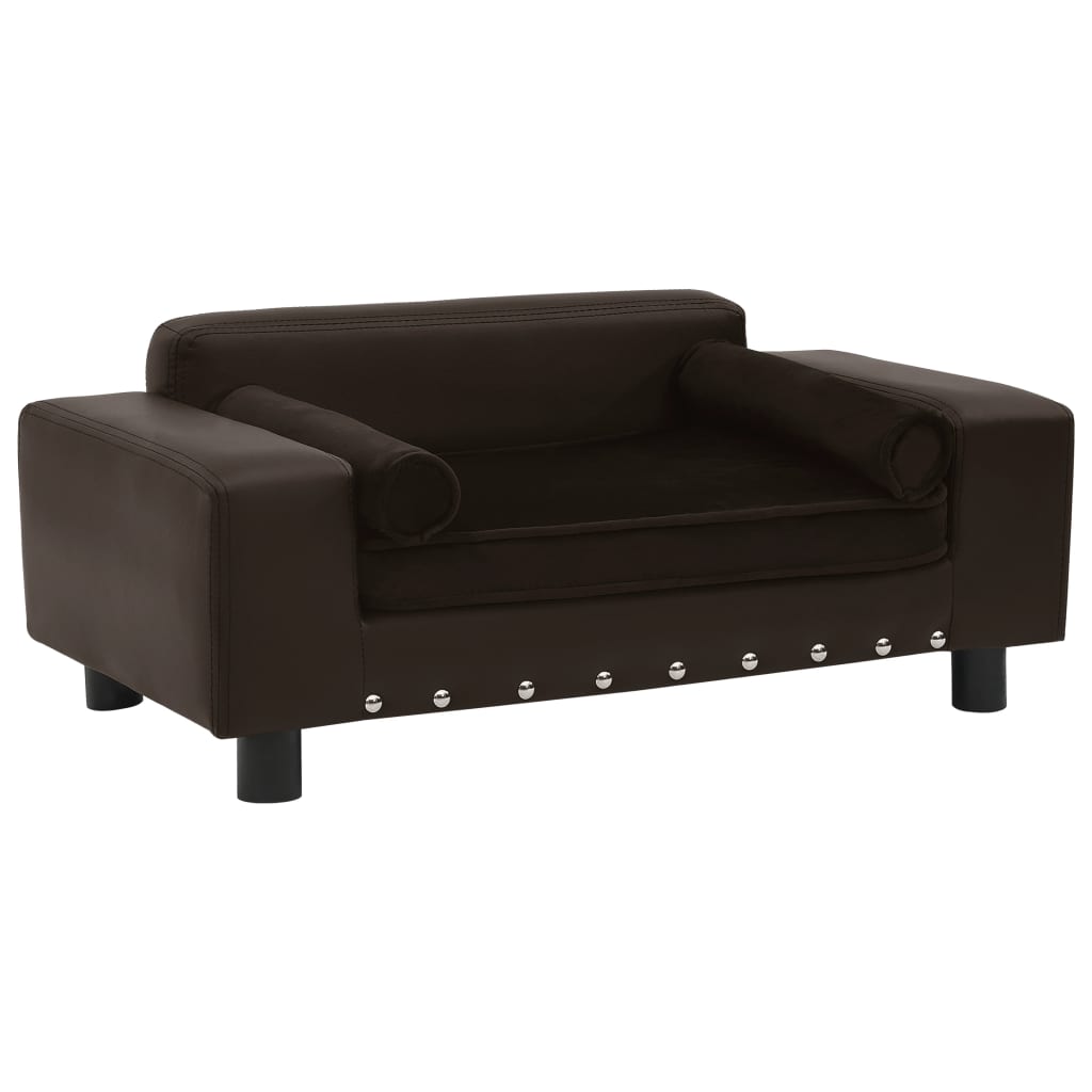 vidaXL Pohovka pre psa, hnedá 81x43x31 cm, plyš a umelá koža