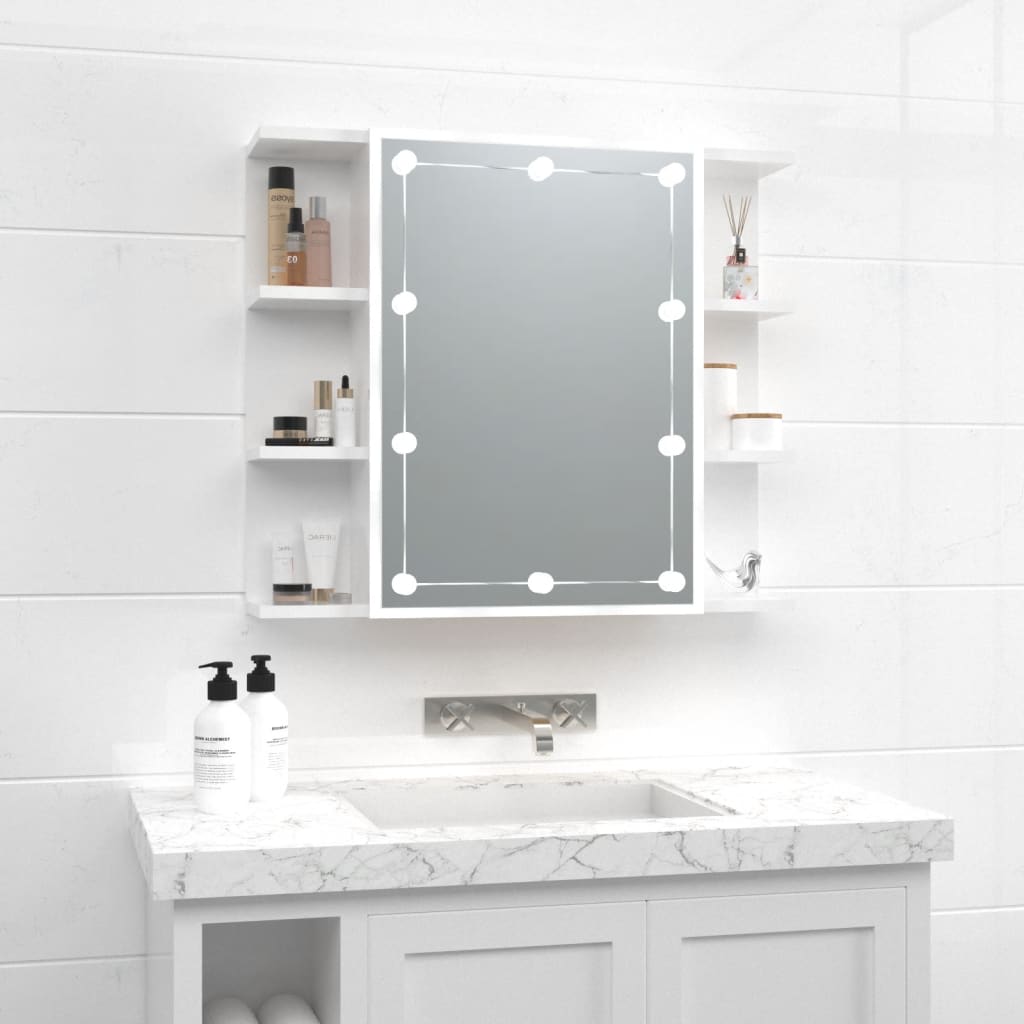 vidaXL Zrkadlová skrinka s LED lesklá biela 70x16,5x60 cm