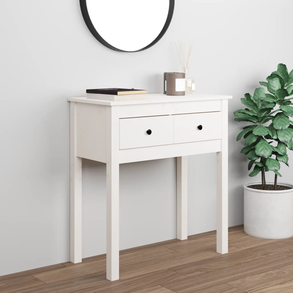 vidaXL Konzolový stolík biely 70x35x75 cm masívne borovicové drevo