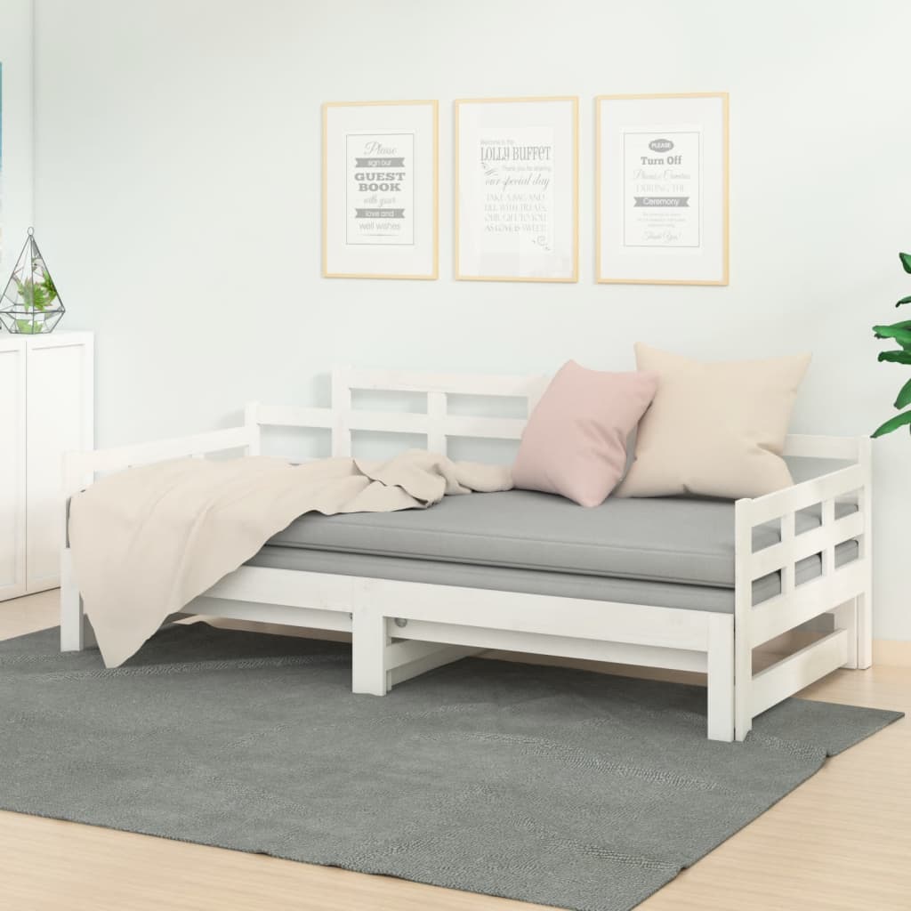 vidaXL Rozkladacia denná posteľ biela borovicový masív 2x(90x200) cm