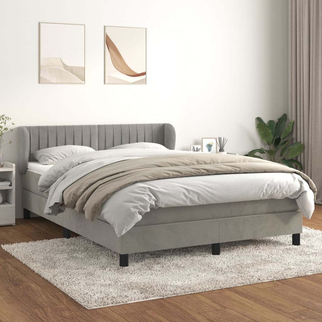 vidaXL Posteľný rám boxsping s matracom bledosivý 140x200 cm zamat