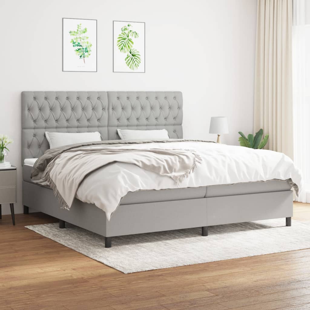 vidaXL Posteľný rám boxsping s matracom bledosivý 200x200 cm látka