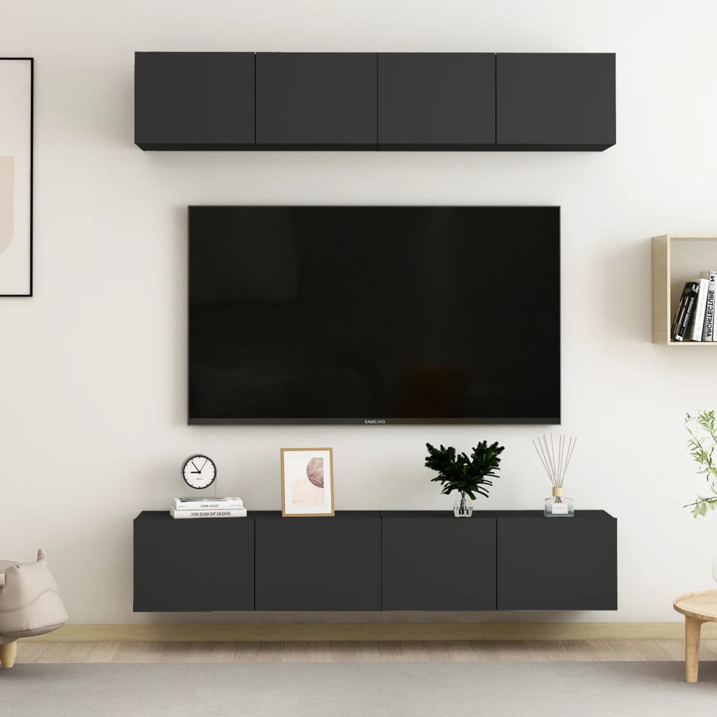 vidaXL 4-dielna TV skrinky čierne 80x30x30 cm drevotrieska