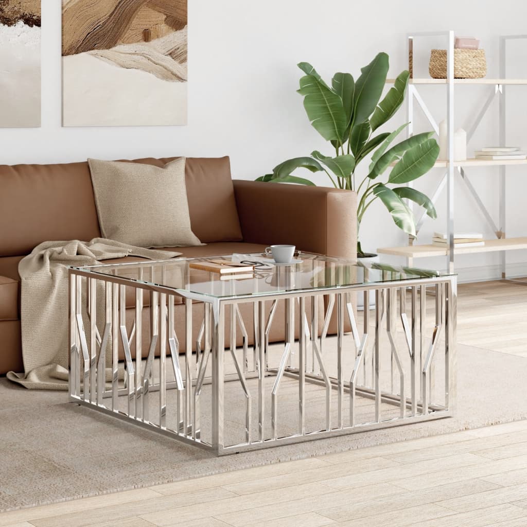 vidaXL Konferenčný stolík 100x100x50 cm nehrdzavejúca oceľ a sklo
