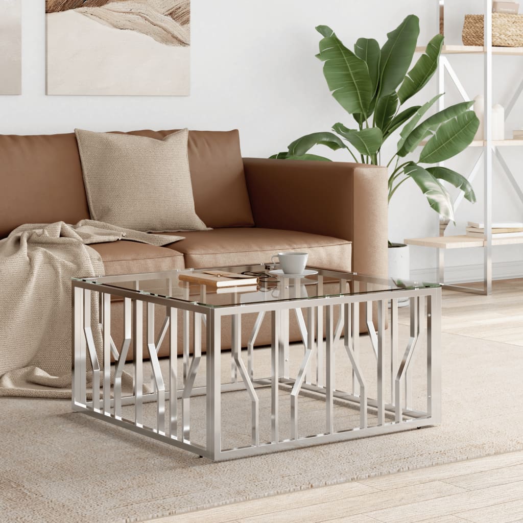 vidaXL Konferenčný stolík 80x80x40 cm nehrdzavejúca oceľ a sklo