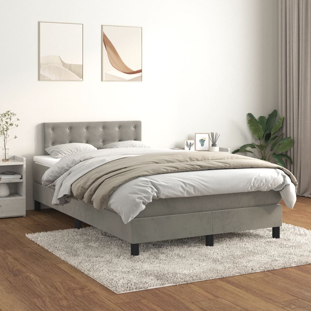 vidaXL Posteľný rám boxsping s matracom bledosivý 120x200 cm zamat