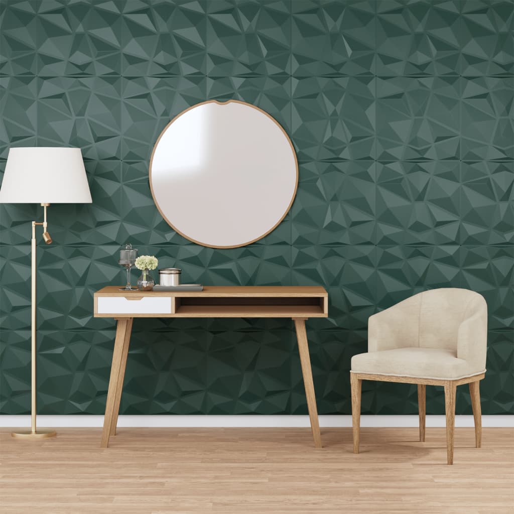vidaXL Nástenné panely 48 ks, zelené 50x50 cm, XPS 12 m² diamant
