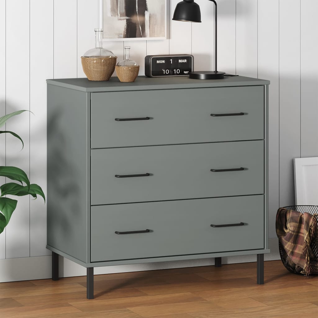 vidaXL Komoda s 3 zásuvkami sivá 77x40x79,5 cm masívne drevo OSLO