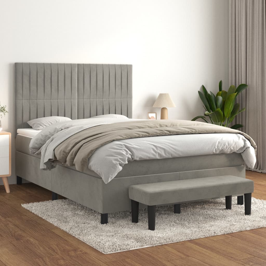 vidaXL Posteľný rám boxsping s matracom bledosivý 140x190 cm zamat