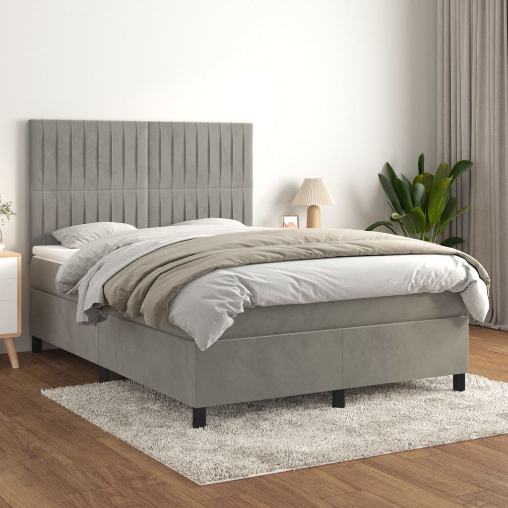 vidaXL Posteľný rám boxsping s matracom bledosivý 140x190 cm zamat