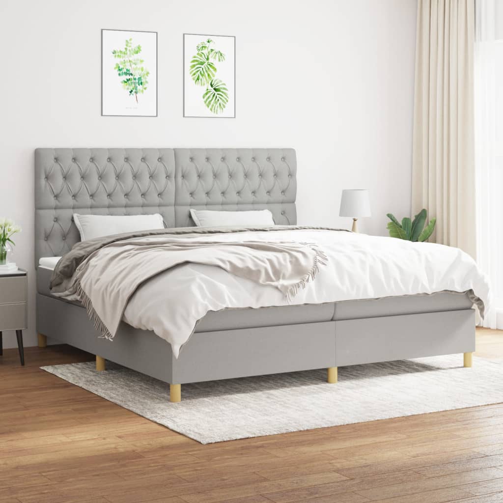 vidaXL Posteľný rám boxsping s matracom bledosivý 200x200 cm látka