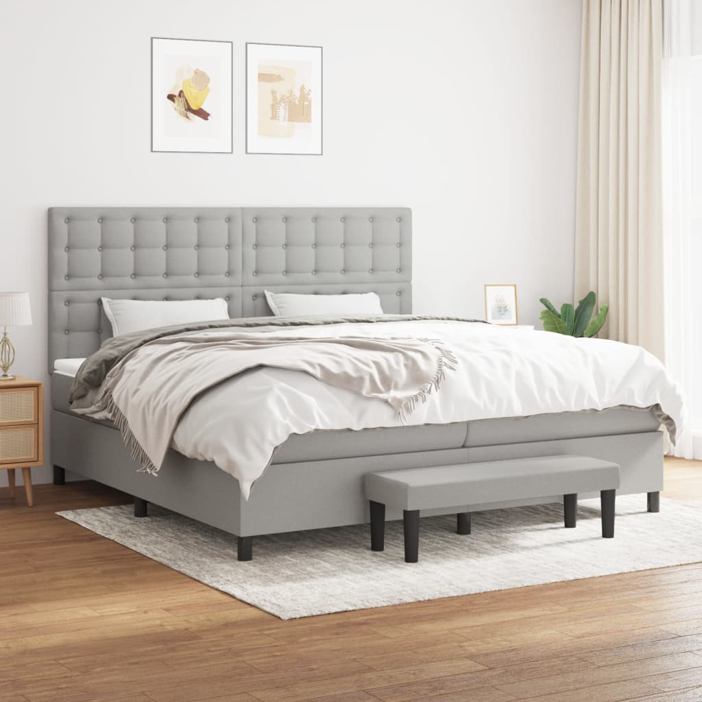 vidaXL Posteľný rám boxsping s matracom bledosivý 200x200 cm látka
