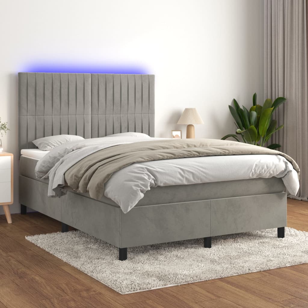 vidaXL Posteľ boxsping s matracom a LED bledosivá 140x190 cm zamat