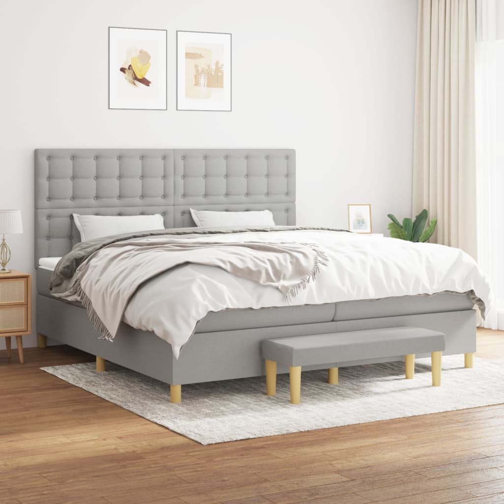 vidaXL Posteľný rám boxsping s matracom bledosivý 200x200 cm látka