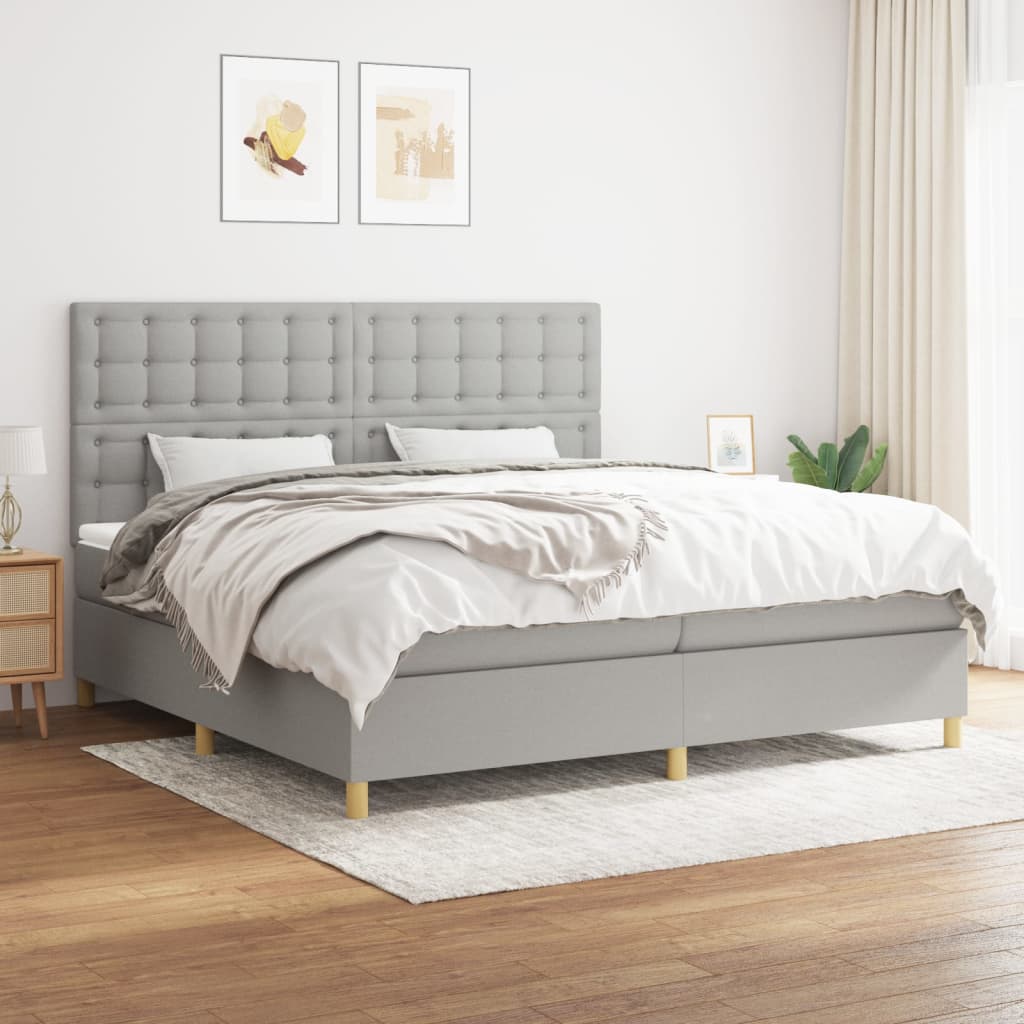 vidaXL Posteľný rám boxsping s matracom bledosivý 200x200 cm látka