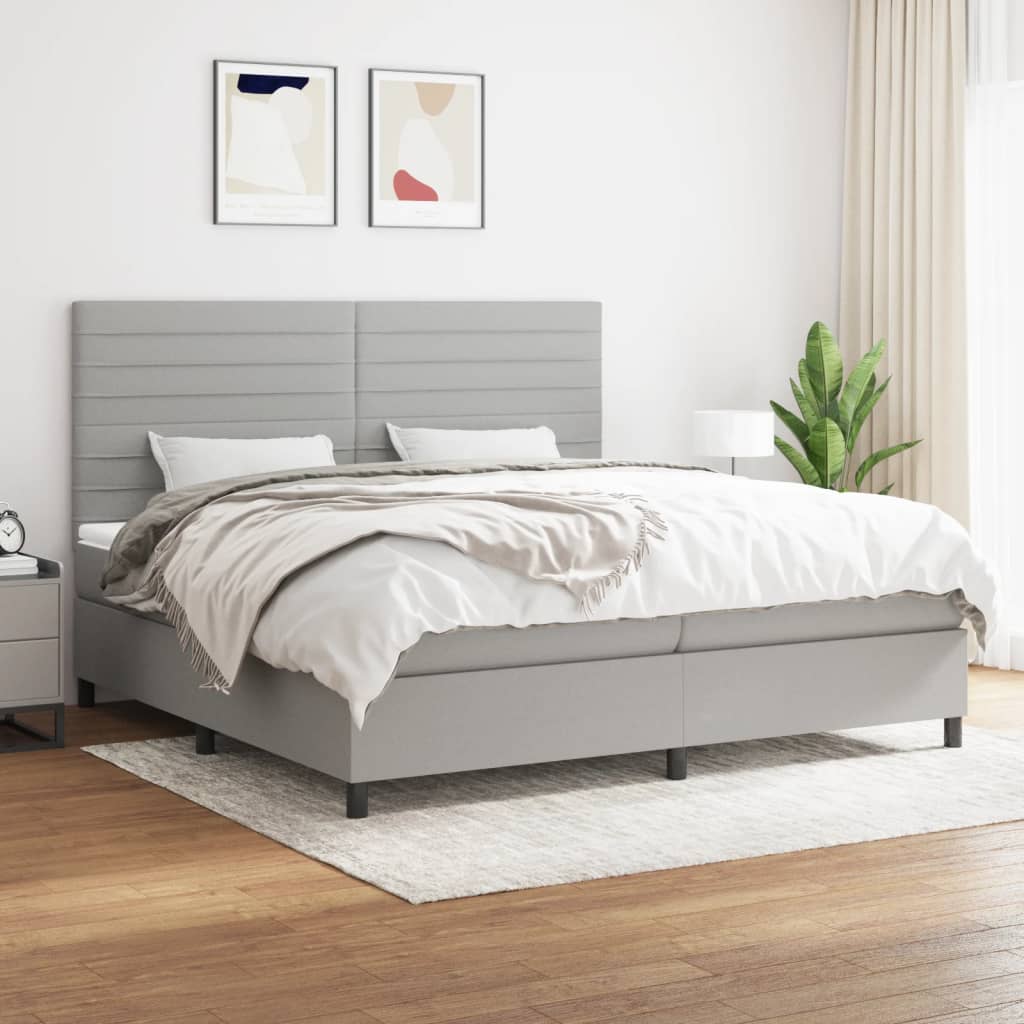 vidaXL Posteľný rám boxsping s matracom bledosivý 200x200 cm látka