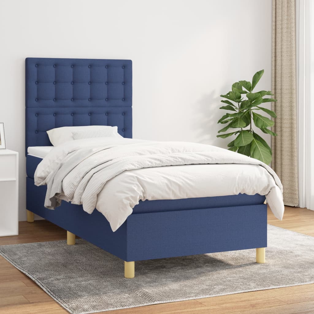 vidaXL Posteľný rám boxspring s matracom modrý 90x200 cm látka