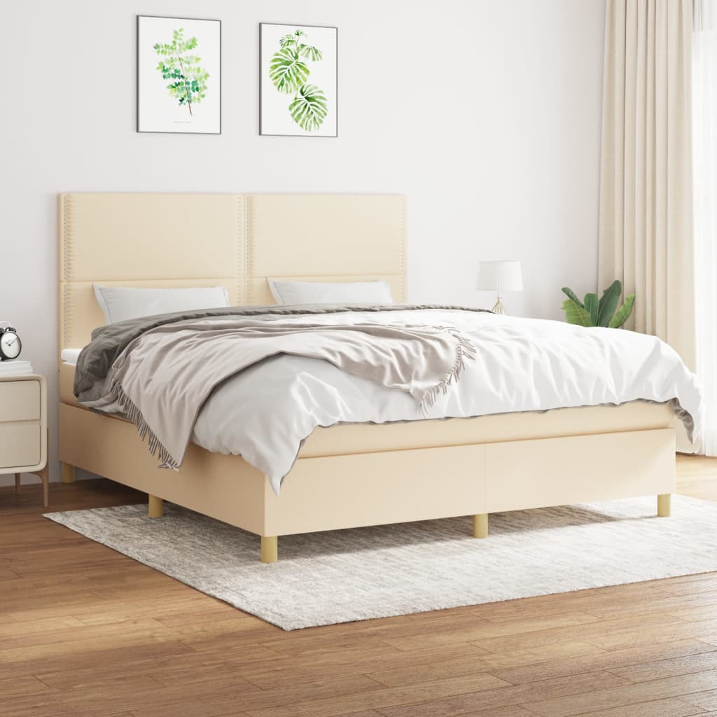 vidaXL Posteľný rám boxspring s matracom krémový 180x200 cm látka