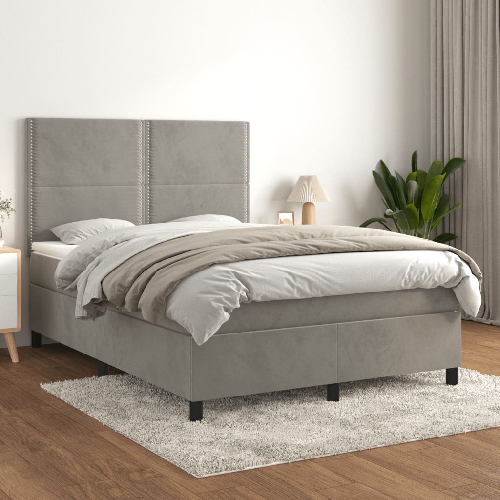 vidaXL Posteľný rám boxsping s matracom bledosivý 140x200 cm zamat