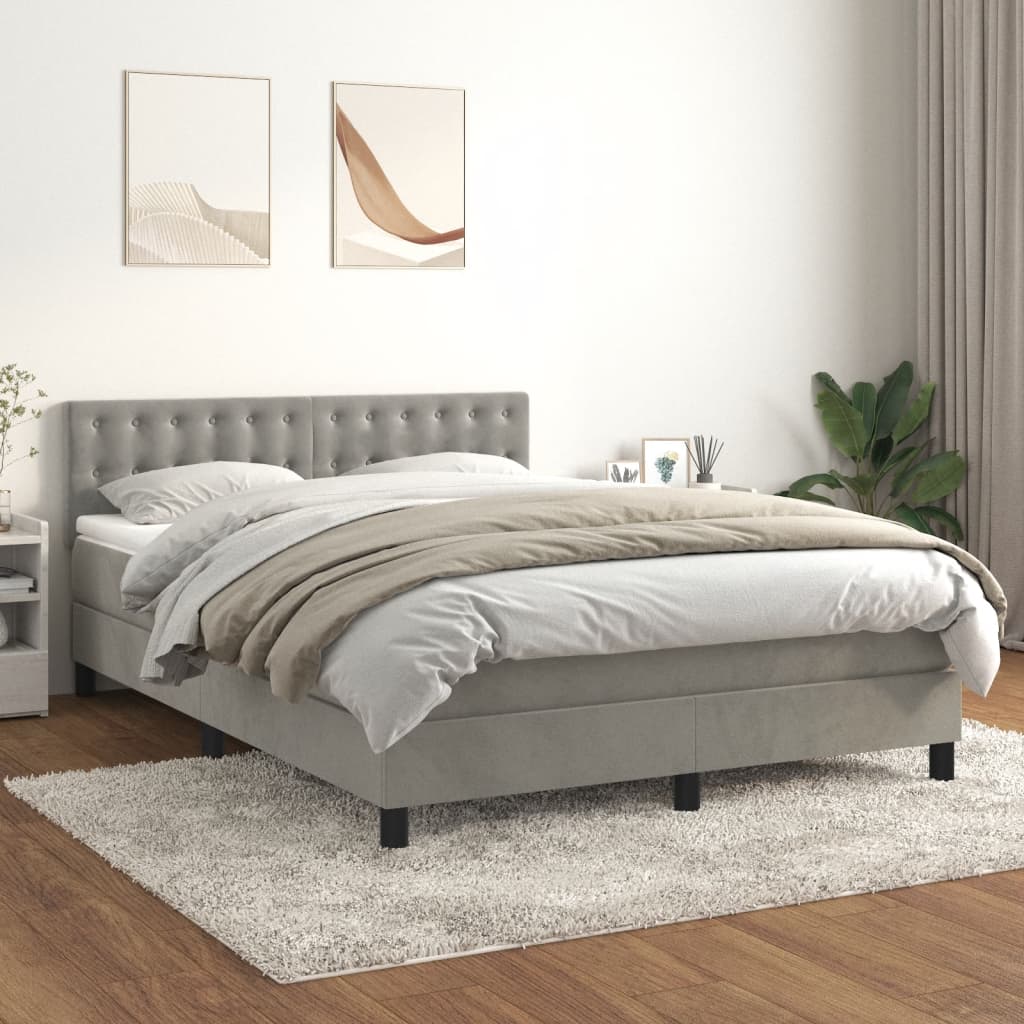 vidaXL Posteľný rám boxsping s matracom bledosivý 140x190 cm zamat