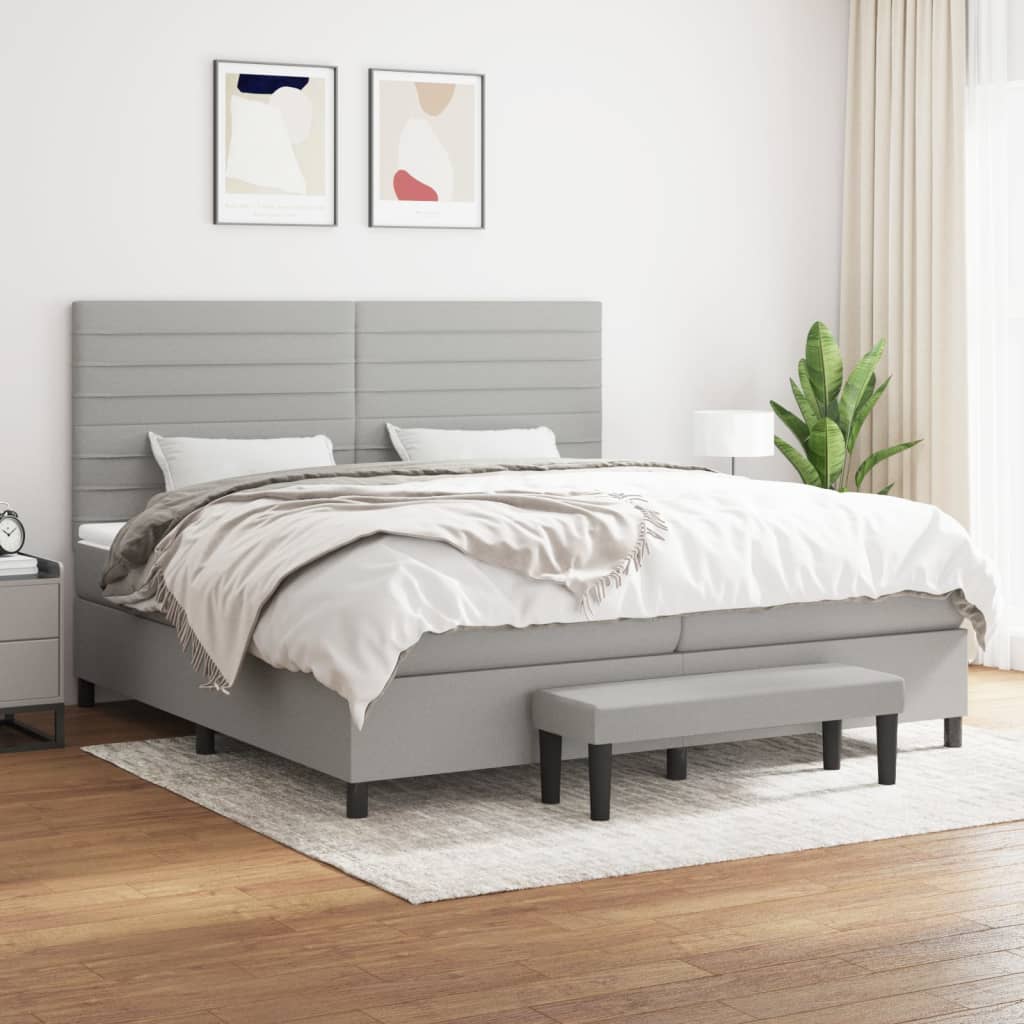 vidaXL Posteľný rám boxsping s matracom bledosivý 200x200 cm látka