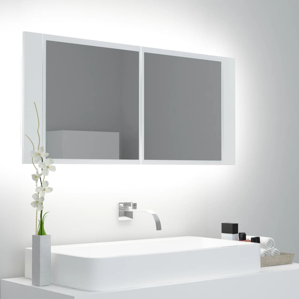 vidaXL Kúpeľňová skrinka s LED a zrkadlom, biela 100x12x45 cm, akryl