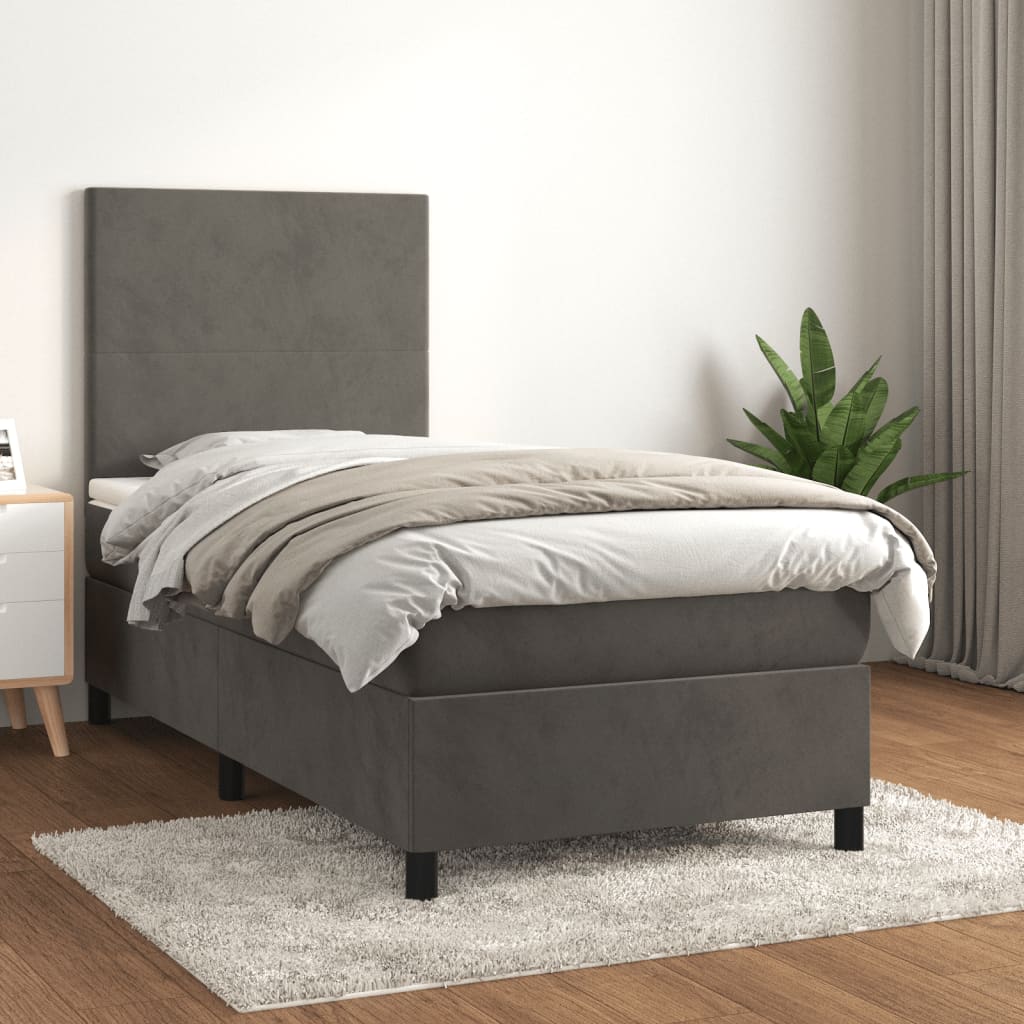 vidaXL Posteľný rám boxspring s matracom tmavosivý 90x190 cm zamat