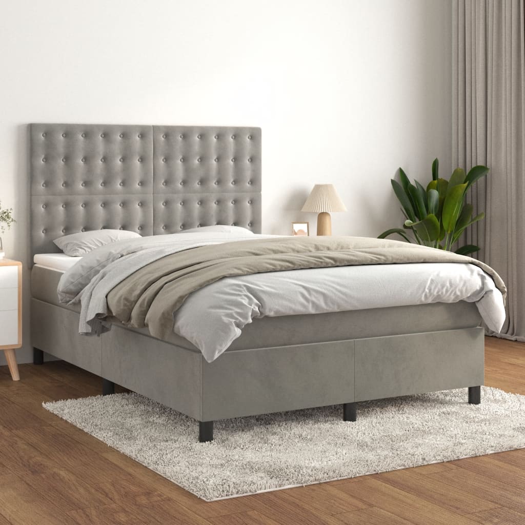 vidaXL Posteľný rám boxsping s matracom bledosivý 140x200 cm zamat