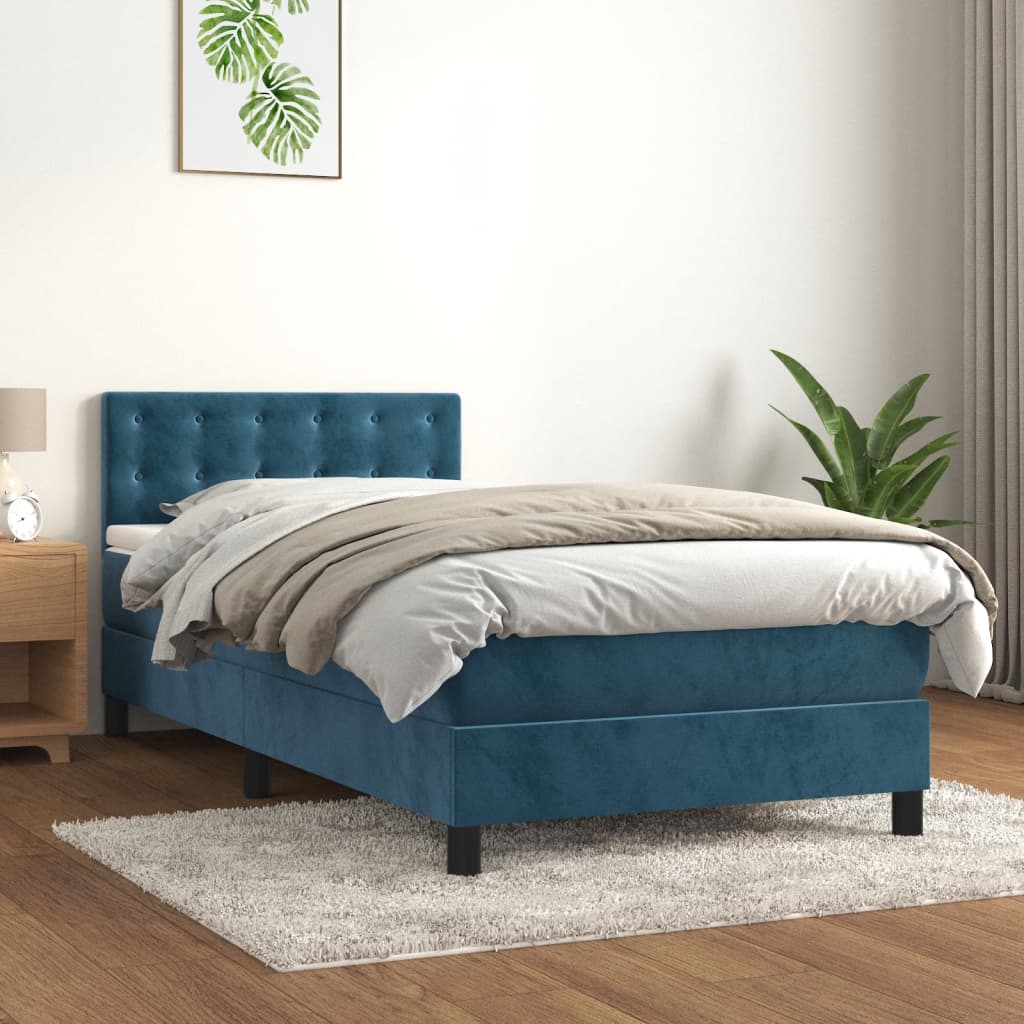 vidaXL Posteľný rám boxsping s matracom tmavomodrý 100x200 cm zamat