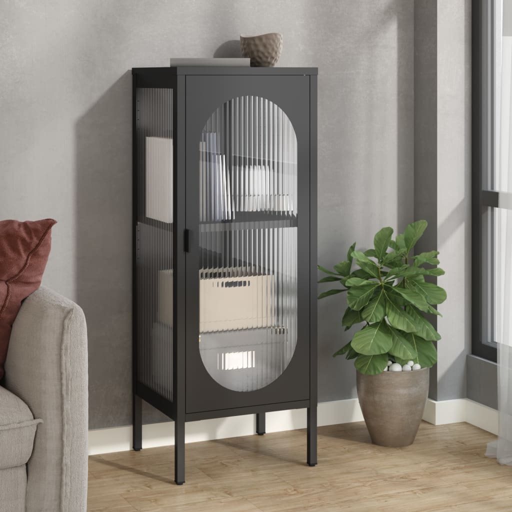 vidaXL Komoda čierna 40x35x105 cm sklo a oceľ