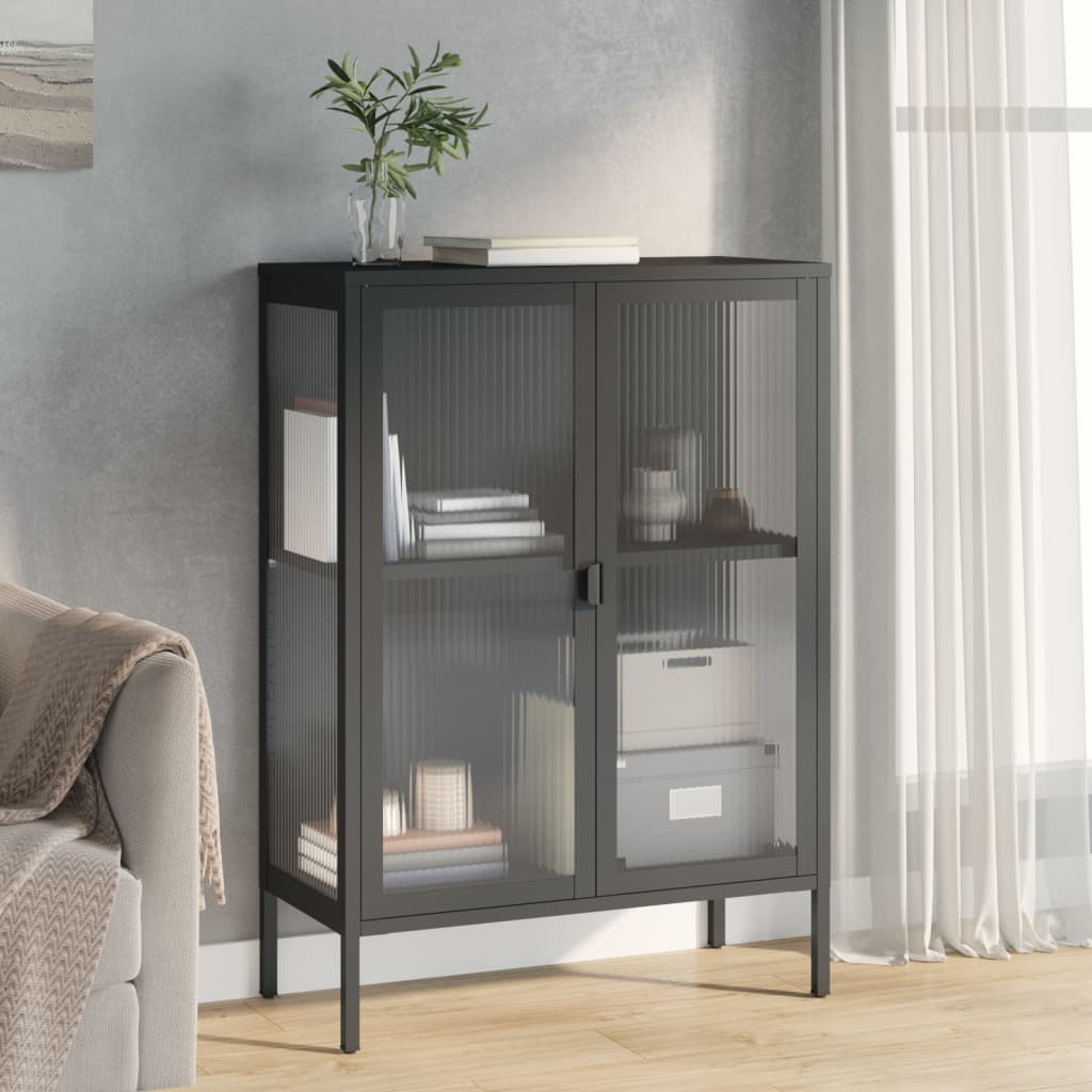 vidaXL Komoda čierna 75x35x105 cm sklo a oceľ